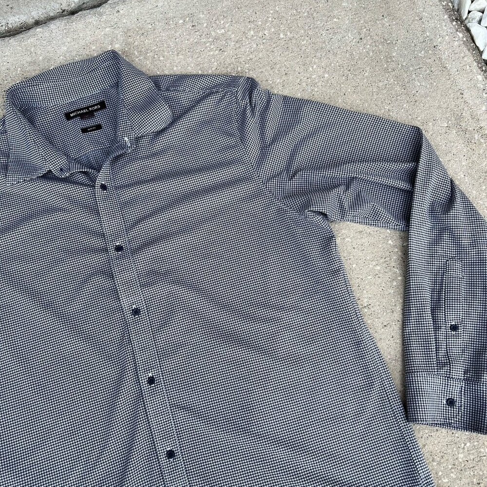 Michael Kors Shirt Slim Fit XL Blue White Button Up‎ Long Sleeve Cotton - Picture 3 of 9